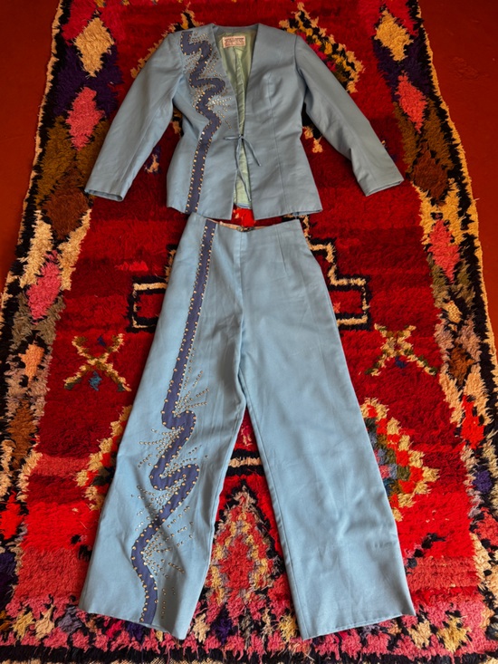 Vintage Pants - Vintage Silvia's Costume Baby Blue Rhinestone Western Suit Sz XS